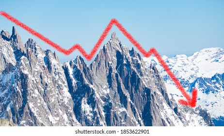 Graph Of Stock Price In A Downward Trend On Top Of The Peaks Of A Mountain Range