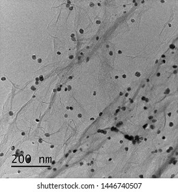 Graphene functionalized with gold nanoparticles. HRTEM (High resolution transmission electron microscopy)