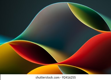 graphic abstract image of colorful origami pattern made of curved sheets of paper