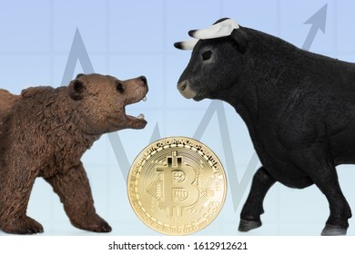 Graphic, Bitcoin With Chart And Bull, Bear