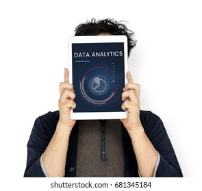 Graphic of business graph data analysis on digital tablet