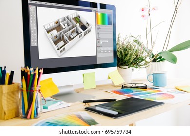Graphic design studio interior design - Shutterstock ID 695759734