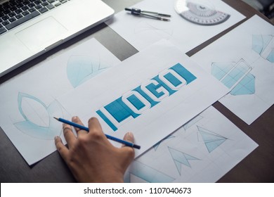 Graphic Designer Development Process Creative Design Sketch Drawing Logo Trademark Brand Workspace