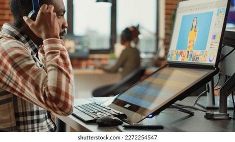 Graphic designer expert editing pictures on touchscreen monitor, using tablet and stylus pen in studio office. Male photographer creating multimedia content with retouching software. - Powered by Shutterstock