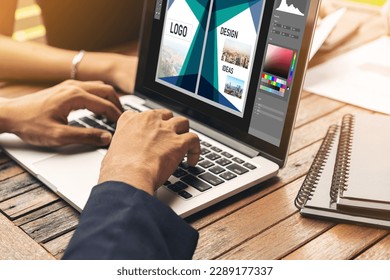 Graphic designer software for modern design of web page and commercial ads showing on the computer screen - Powered by Shutterstock