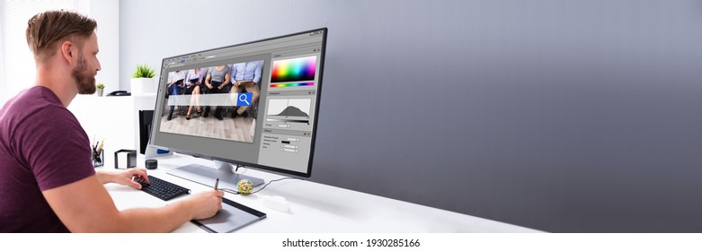 Graphic Designer Web Artist Working Retouching Photo