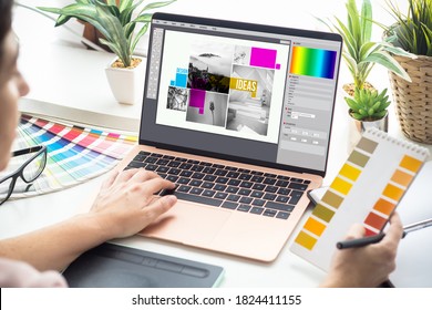 Graphic designer woman working on a laptop - Shutterstock ID 1824411155