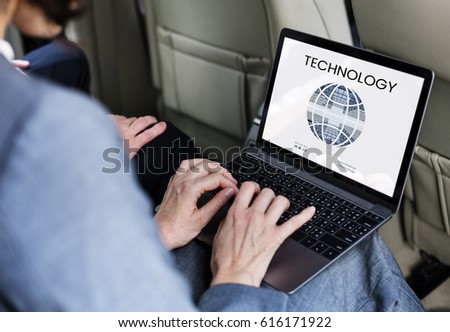 Graphic of global communication connection technology on laptop