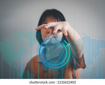 Graphical interface, circular area, blank, world map background and network connection abstract lines