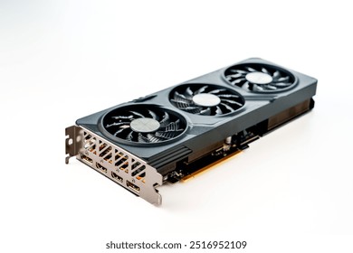 The graphics processing unit, or GPU, is vital for video rendering and graphics tasks. It boosts gaming performance and frame rates, featuring three cooling fans in a sleek black and gray design.