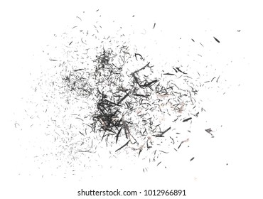 Graphite Stained Eraser Shavings Isolated On White Background, Top View