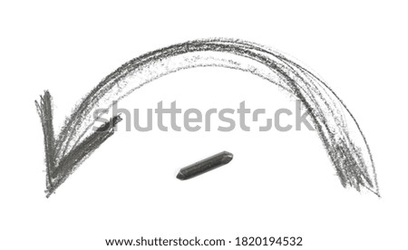 Graphite stick with arrow pointing direction hatching, sketching isolated on white background, top view