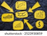 Graphs and the phrase target market. Symbolizes audience segmentation.