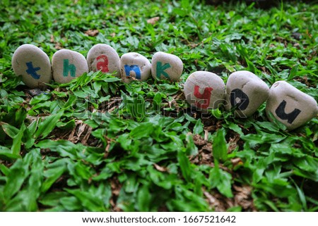 grass background with colorful write.  text thankyou, on grass.