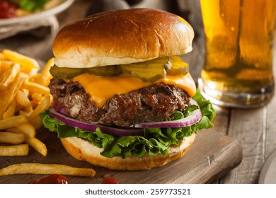 Grass Fed Bison Hamburger with Lettuce and Cheese