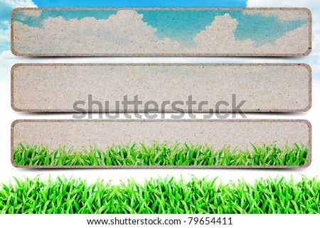 Grass field and cloudy sky background : recycle paper style