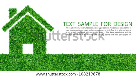Grass home icon from grass background, isolated on white