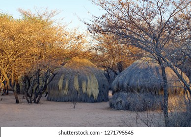 Grass Rondavels At A Khoisan Camp Area Near Ghanzi, Botswana