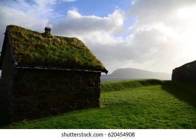 Grass roof house in Faroe Island.  
