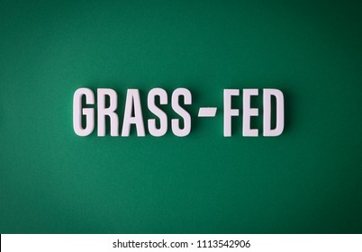 Grass-fed lettering sign made with colorful background and white ceramic letters.