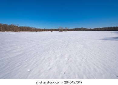 Grasslands Under a Blanket of Snow in the Spring Lake Preserve in Illinois