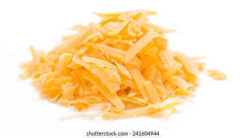 Grated Cheddar Cheese Isolated On Pure White Background