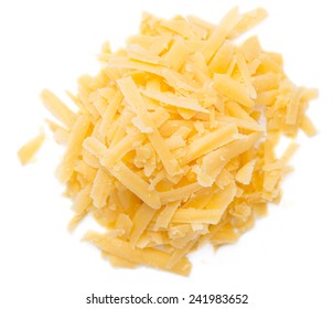 Grated Cheddar Cheese Isolated On Pure White Background