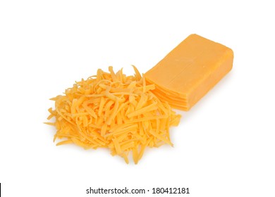 Grated Cheddar Cheese On White Background