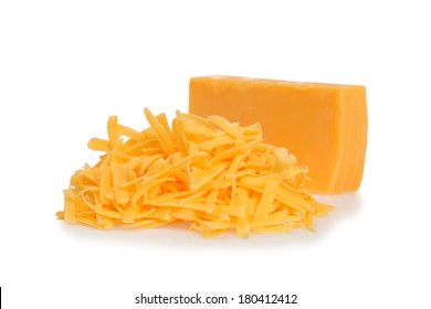 Grated Cheddar Cheese On White Background