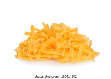 Grated Cheddar Cheese On White Background