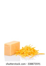 Grated Cheddar Cheese Over White Background