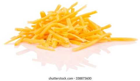 Grated Cheddar Cheese Over White Background