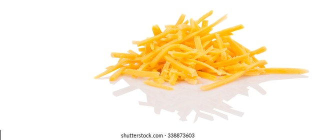 Grated Cheddar Cheese Over White Background