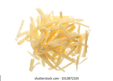 Grated Cheese Isolated On White Background. Top View