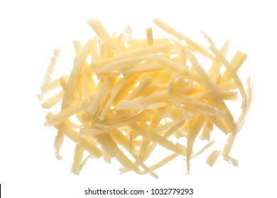 Grated Cheese Isolated On White Background. Top View