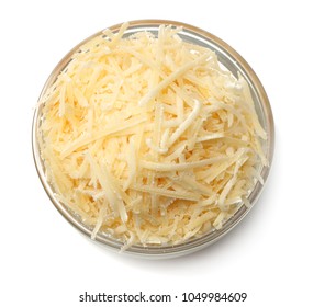 Grated Cheese Isolated On White Background. Top View