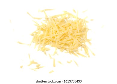 Grated Cheese Isolated On White Background. Top View