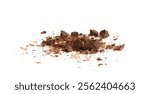 Grated Chocolate Isolated, Broken Crushed Chocolate Shavings, Crumbs Pile, Scattered Flakes, Cocoa Sprinkles for Desserts Decoration on White Background