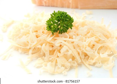 Grated Of Traditional Parmesan Cheese Isolated On White