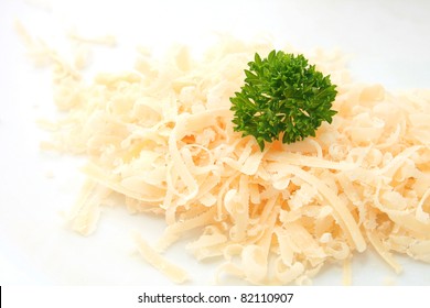 Grated Of Traditional Parmesan Cheese Isolated On White