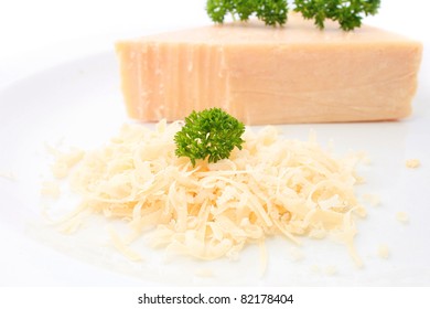 Grated Of Traditional Parmesan Cheese Isolated On White