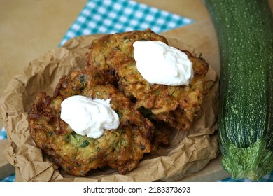 Grated Zucchini Fritters With Fresh Cream Spread, Perfect Summer Food