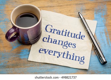 Gratitude changes everything - handwriting on a napkin with a cup of espresso coffee - Shutterstock ID 498821737