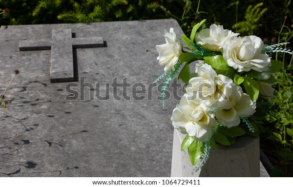 Grave Cross Flowers Vase Old Cemetery Stock Photo Edit Now