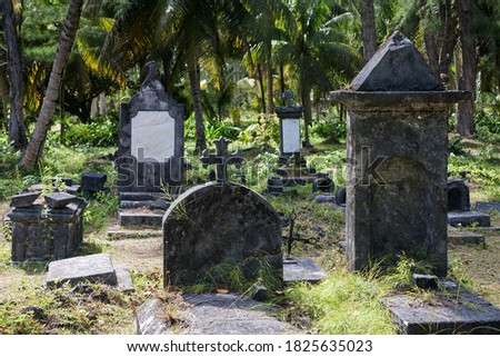 Grave stones, old cemetery at National Monument L'Union Estate Plantation, La Digue Island, Seychelles Photo stock © 