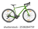 Gravel green bicycle on a white background. Promotion of eco-friendly transportation.