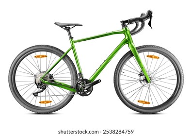 Gravel green bicycle on a white background. Promotion of eco-friendly transportation. - Powered by Shutterstock