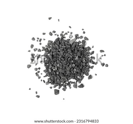 Gravel Pile Isolated, Grey Coarse Sand, Fine Granular Stones, Grit Sand, Decorative Rocks, Small Grey Rock Texture on White Background Top View
