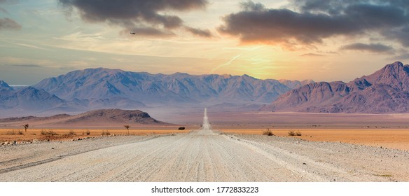 Gravel road and beautiful landscape in Namibia