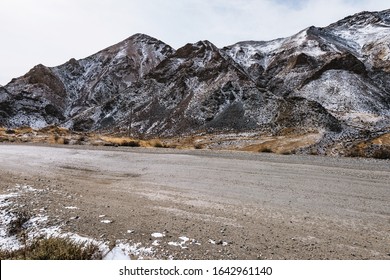 the gravel road on the snow mountain